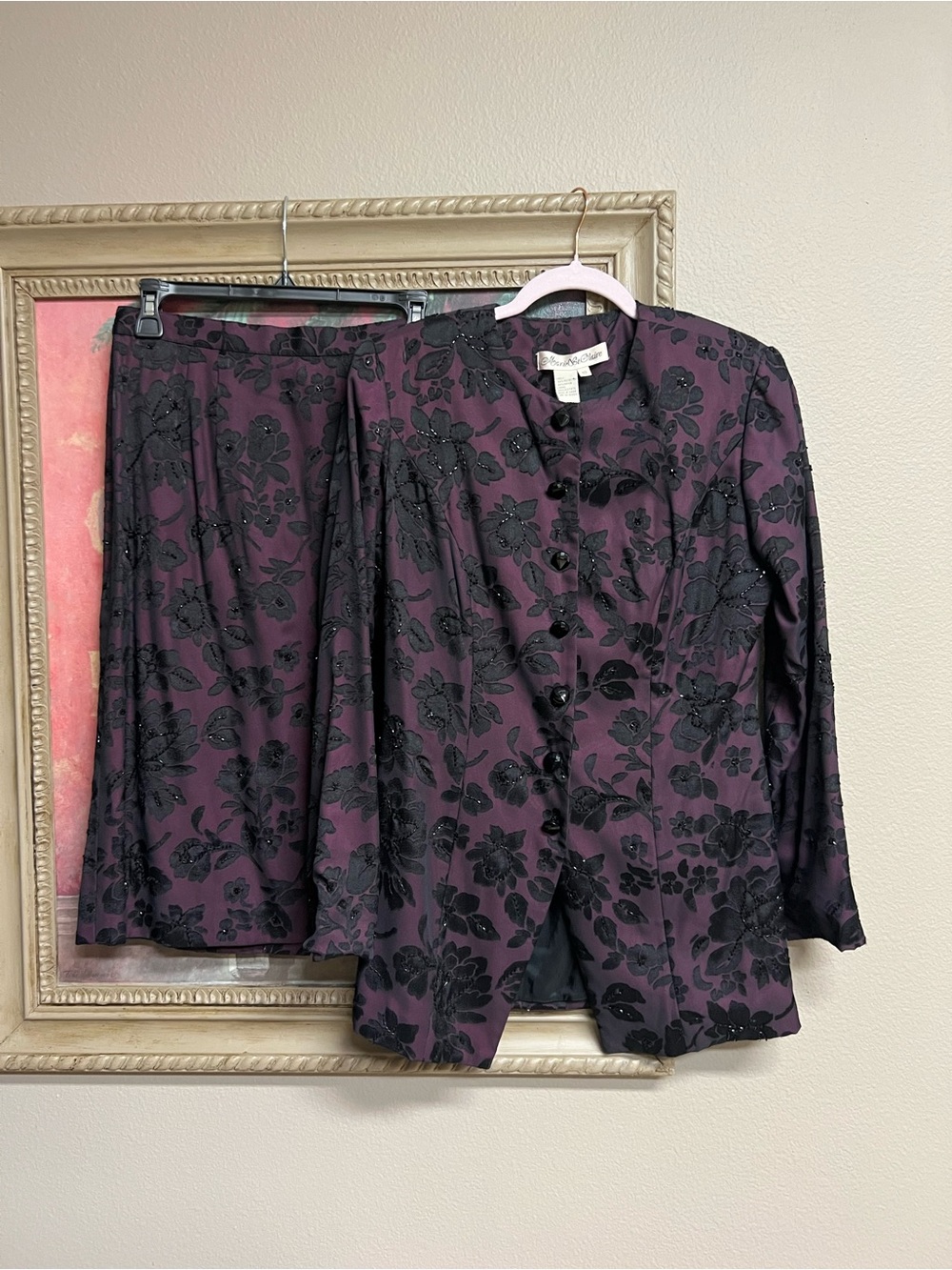 Vintage Marie St Claire Women's Purple Beaded Floral Appliqué Skirt Set